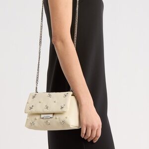 NWT Women TED BAKER Ginette Embellished maximalist Satin Cream crossbody Bag